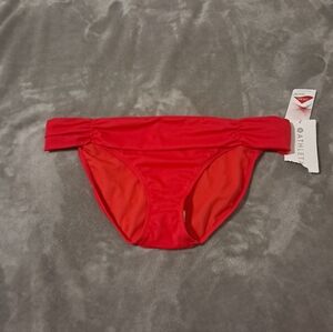 Athleta Womens Red High Dive Gathered Bikini Bottom UPF 50+ Mid-rise XL.